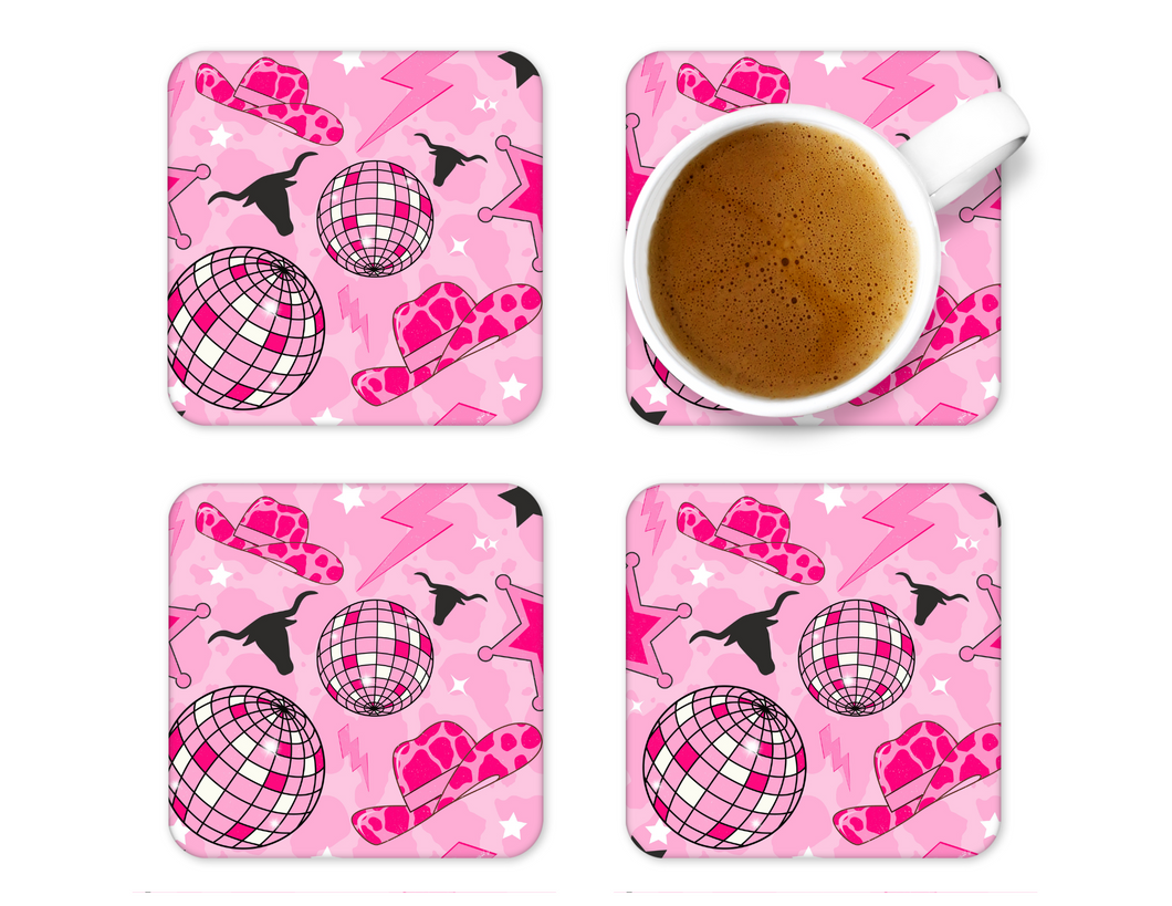 Pink Western Coaster with Non-Slip Bottom