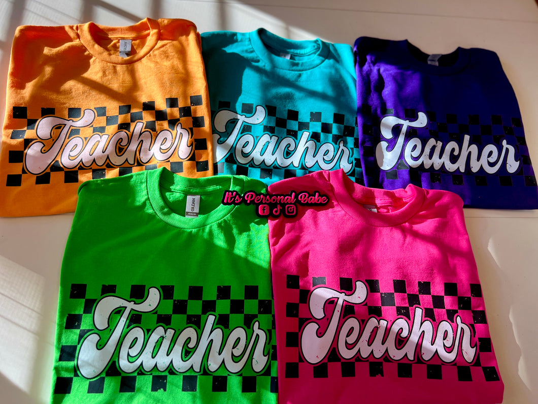 Retro Checkered Teacher Tee