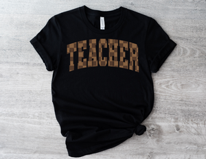 Retro Brown Checkered TEACHER Tee