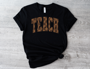 Retro Brown Checkered TEACH Tee