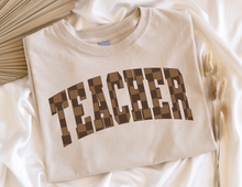 Load image into Gallery viewer, Retro Brown Checkered TEACHER Tee