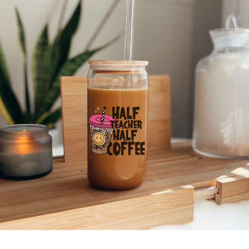 Half Teacher Half Coffee 16 oz. Glass Cup